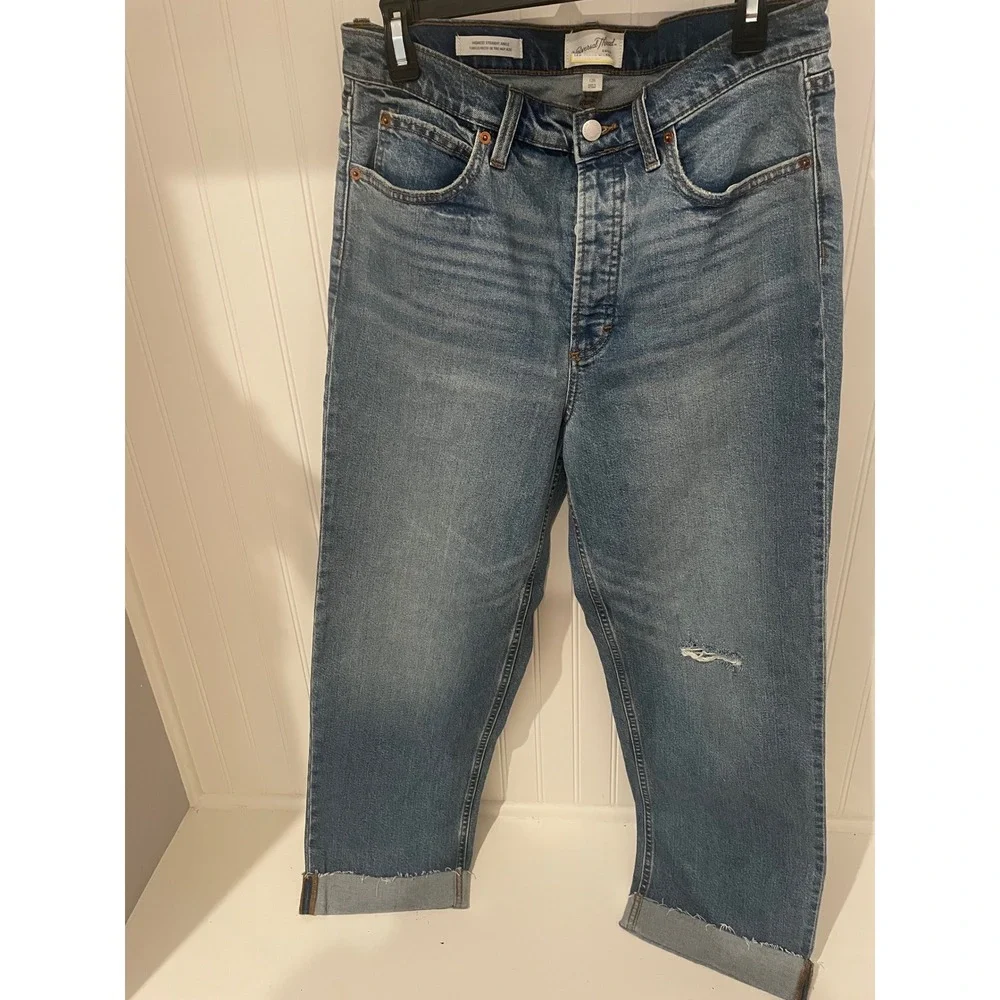 Universal Thread Womens 12R Highest Straight‎ Ankle Jeans Medium Wash Distressed